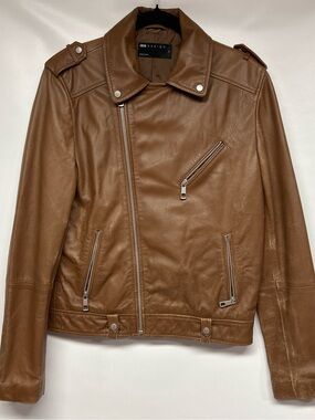 ASOS Tan Leather Asymmetrical Moto Jacket